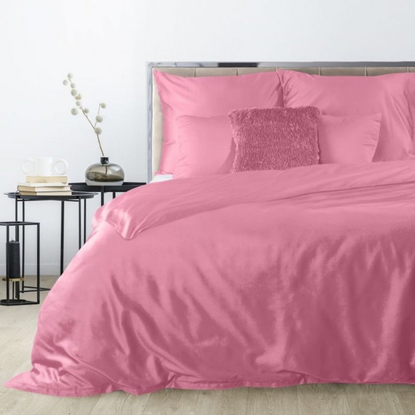 Lenjerie de pat dublă roz, din satin de bumbac