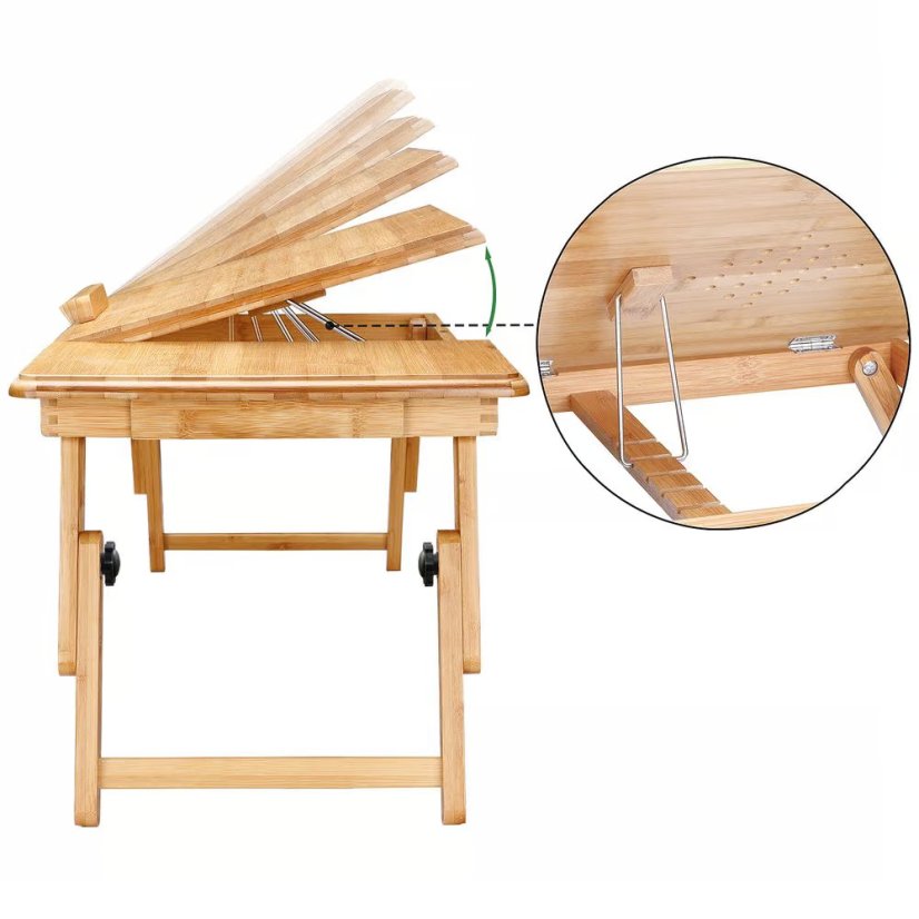 Bambusz laptop asztal szellőzőnyílásokkal és fiókkal 55 x 28 x 35 cm