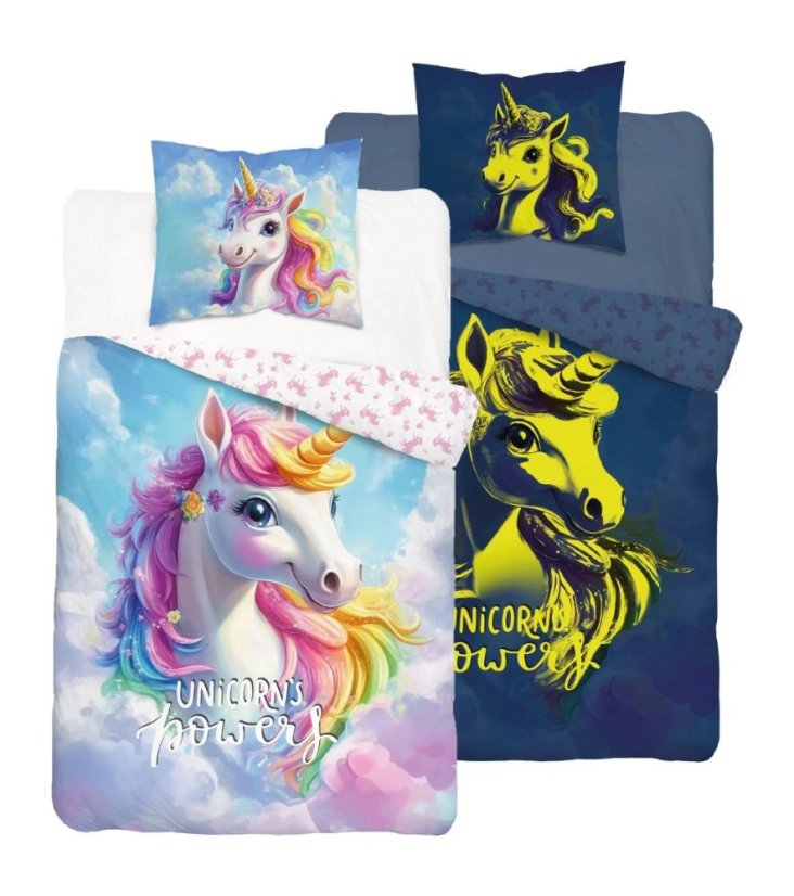 Biancheria da letto per bambini con unicorno magico, che si illumina al buio