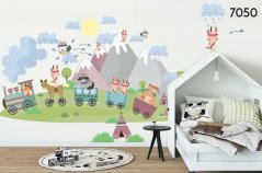 Adesivo da parete colorato per bambini con animali nativi americani