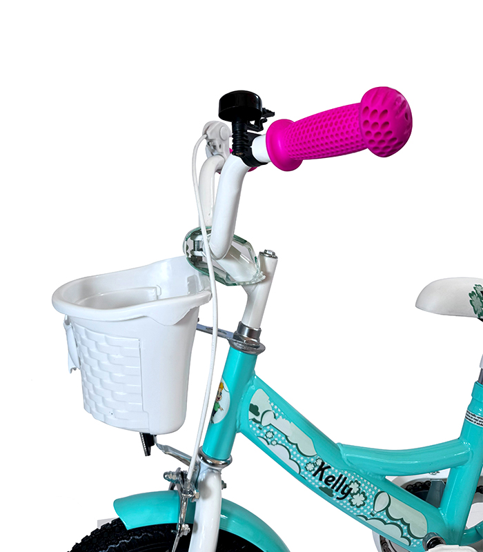 Bicicletă pentru copii cu bară de ghidare, coș și roți auxiliare