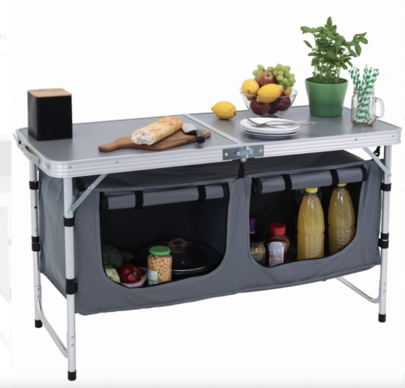 Klappbare Campingküche mit 2 Fächern 120 x 47 cm - grau