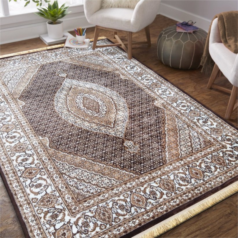 Exkluzivní hnědý vzorovaný koberec ve vintage stylu