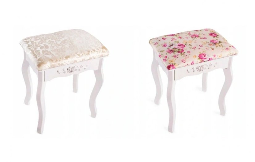 Elegantný biely toaletný stolík s veľkým zrkadlom a taburetkou