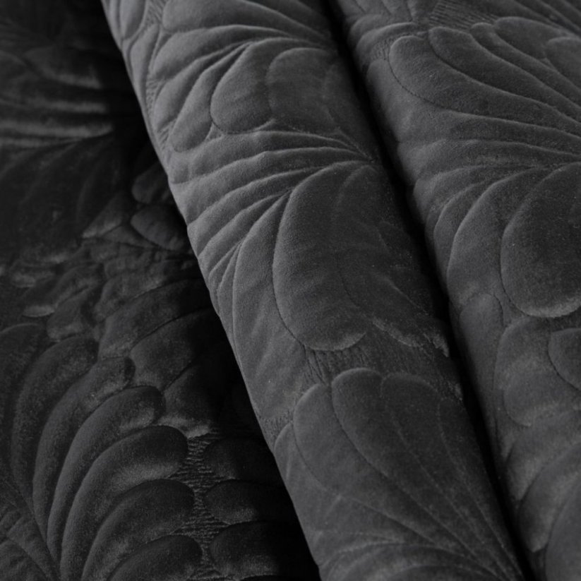 Cuvertură de pat fenomenală din catifea neagră, cu un motiv de frunze