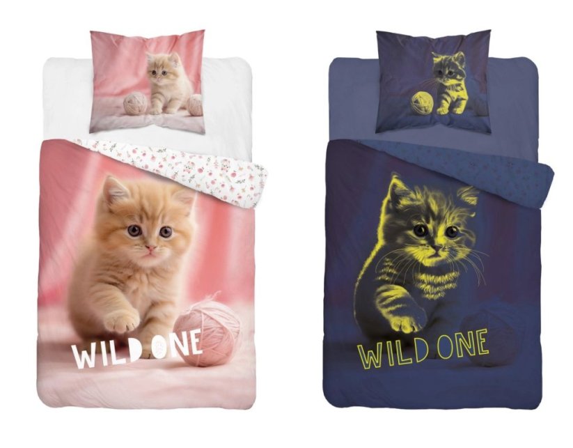 Svetleče bombažno posteljno perilo - Cute Kitty