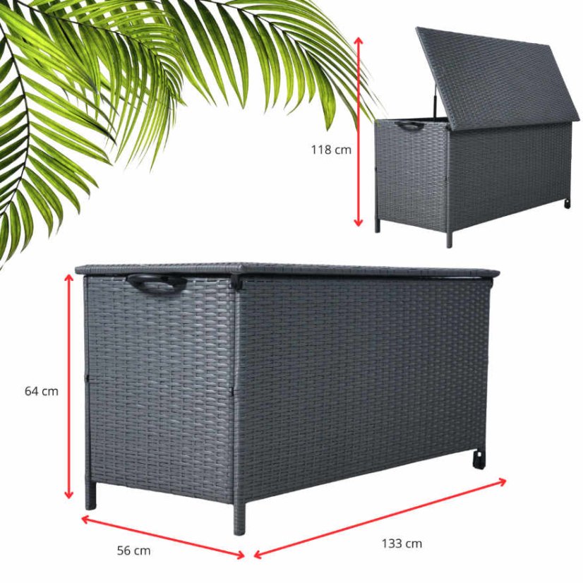 Šedý zahradní úložný box z technorattanu