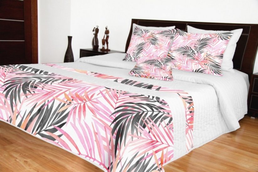 Cuvertură de pat albă cu model 3D roz