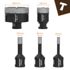 6 ks diamantových korunkových vrtákov 6–68 mm