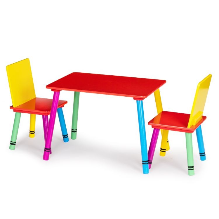 Set dječjeg namještaja drveni stol + 2 šarene stolice