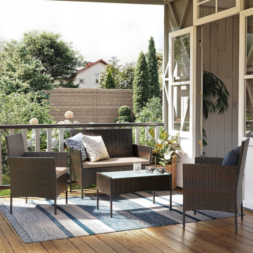 Polyratanový kávový set tmavohnedý