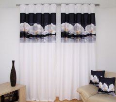 Bele okenske zavese z motivom 3D bele orhideje
