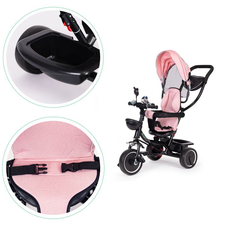 Tricikli, babakocsi rózsaszín ECOTOYS