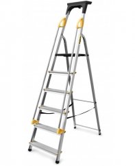 Aluminium-Leiter mit 6 Stufen, Handlauf und einer Tragfähigkeit von 150 kg