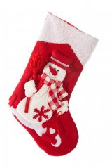 Cizmă decorativă roșie pentru Moș Crăciun cu om de zăpadă