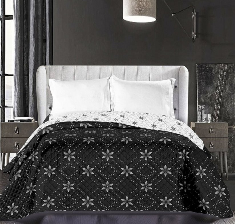 Cvjetni crni prekrivač za bračni krevet