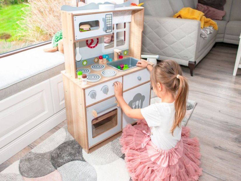 Drevená kuchynka XXL + kuchynské náradie Ecotoys