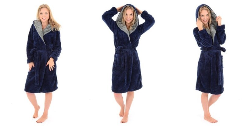 Tmavo modrý dámsky župan s kapucňou