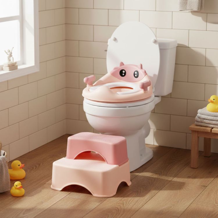 Detská WC doska so schodíkmi - ružová