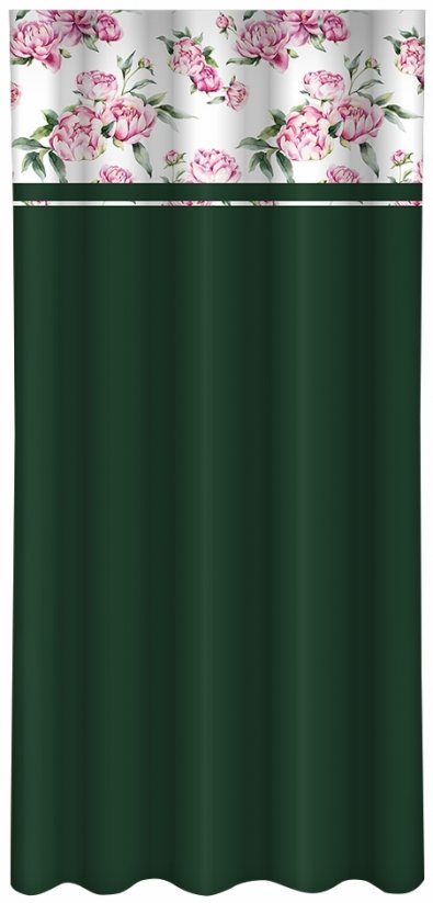  Елегантна тъмнозелена завеса с принт на божур