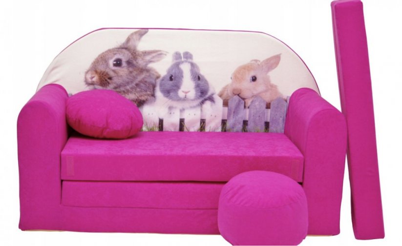 Canapea roz pentru copii cu iepurași 98 x 170 cm