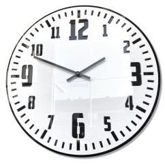 Weiße Retro-Wanduhr mit schwarzem Zifferblatt