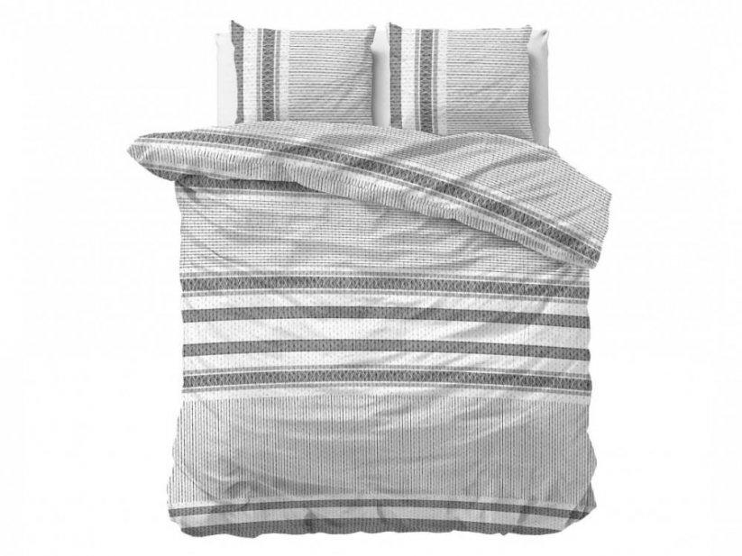 Качествено бяло спално бельо със сиви ленти 140 х 200 см