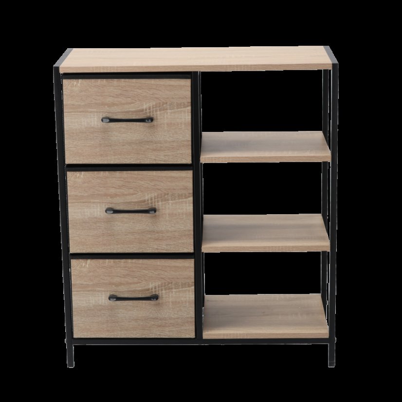 Комод с 3 чекмеджета, облицовани с плат, и рафтове, 70 x 30 x 80 см