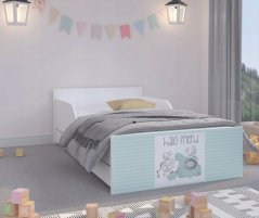 Bílá dětská postel s mentolovým motivem myšek 160 x 80 cm