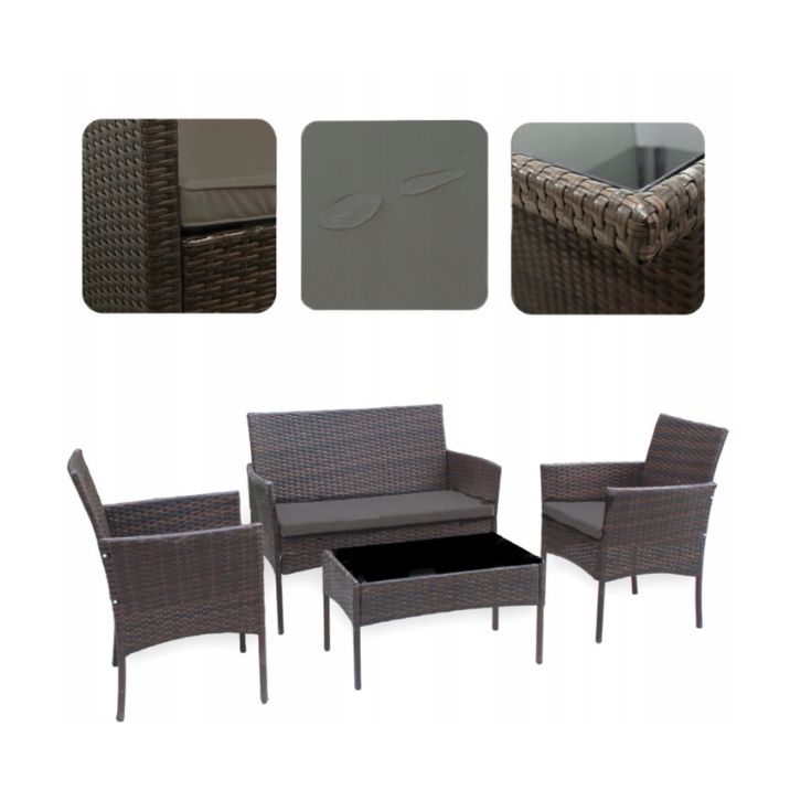 Elegante Gartenmöbelgarnitur aus Rattan mit Tisch in Braun