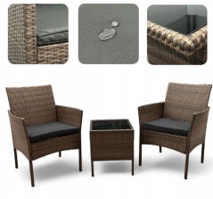 Rattan garnitúra asztallal és 2 fotelekkel - barna + antracit párnák