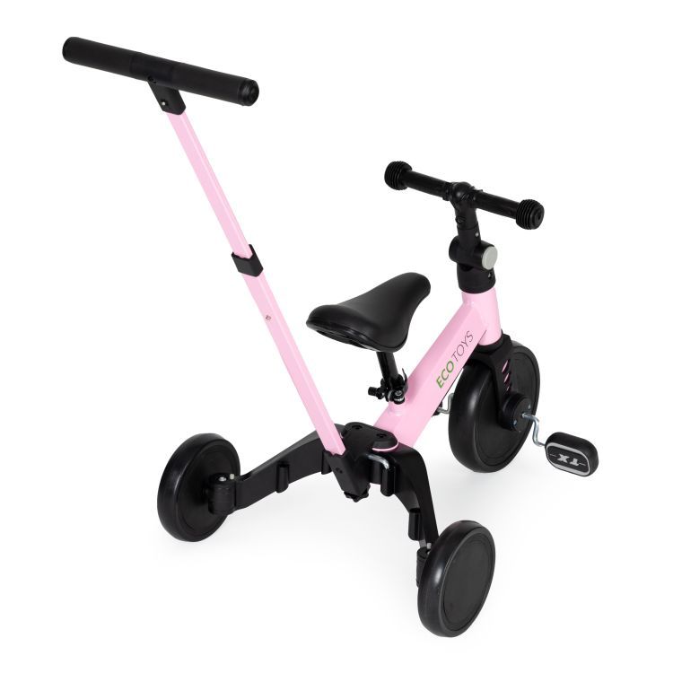 Tříkolka s vodicí tyčí v růžové ECOTOYS