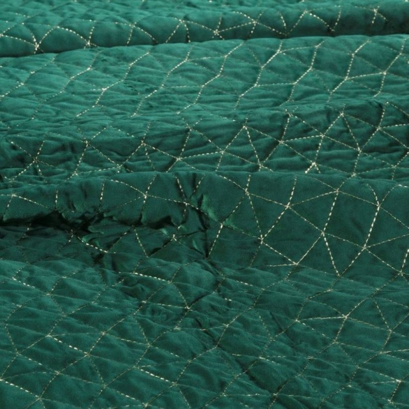 Copriletto verde lussuoso cucito con filo spesso color oro 220 x 240 cm