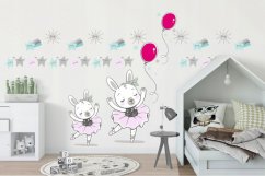Adesivo da parete per bambina con coniglietti ballerini