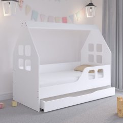 Okúzľujúca detská posteľ so šuflíkom 160 x 80 cm bielej farby v tvare domčeka