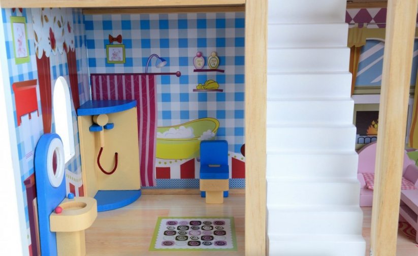 Prekrasna drvena kućica za lutke s RGB LED rasvjetom + 2 lutke