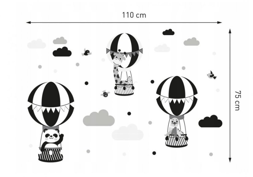Nálepky na zeď Balónky, zvířátka, obláčky 110x75