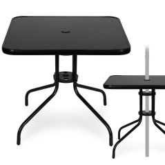 Štvorcový záhradný stolík 80 cm  s otvorom na slnečník - čierny