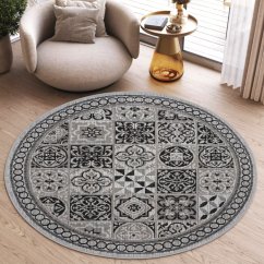 Sivý okrúhly koberec MELISSA so vzorom porto dlaždíc