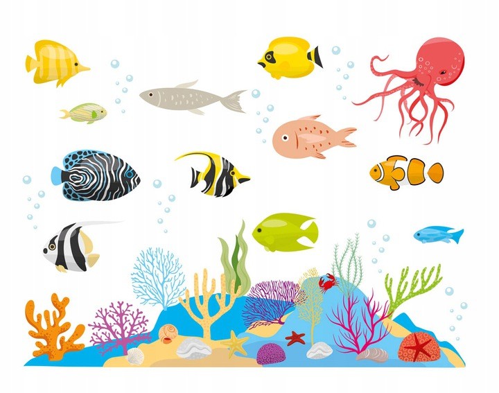 Autocolante cu imprimeu lumea subacvatică, 100 cm x 75 cm