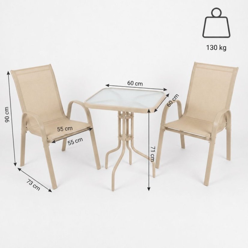 Set de mobilier bej pentru balcon mic, terasă - scaune + masă