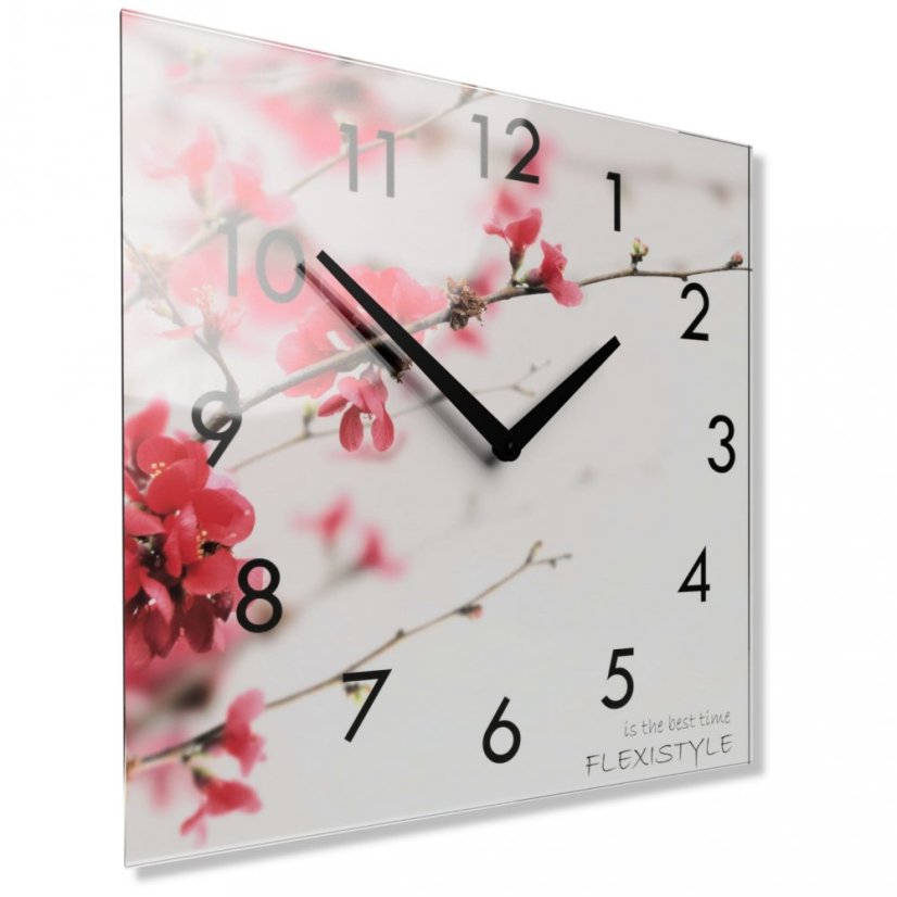 Dekoračné akrylové hodiny 30 cm s motívom kvitnúcej čerešne