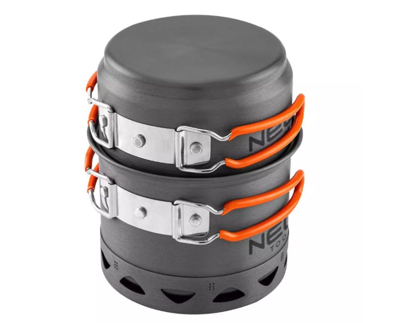 Sada kempingových hrnců a pánví 2 v 1, eloxovaný hliník, 900 + 500 ml