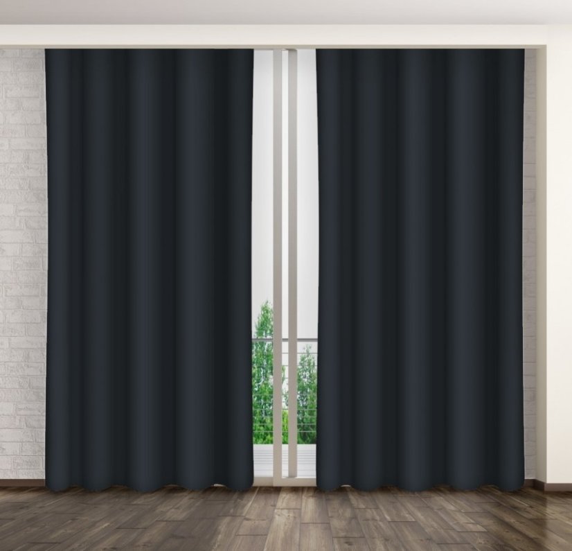 Draperie monocromă gri închis pe inele metalice