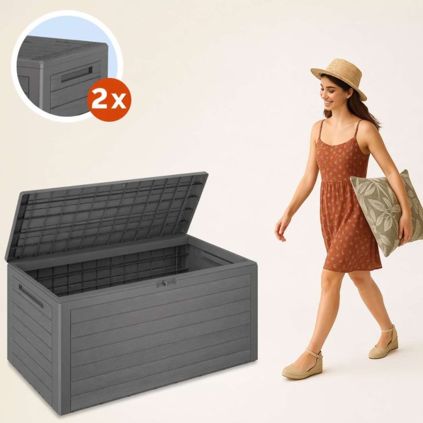 Cutie de depozitare pentru grădină WOODY 280 l - gri, impermeabilă, cu încuietoare