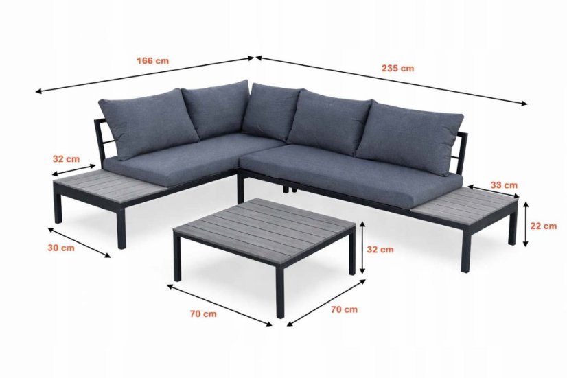 Záhradný rohový set - sivý