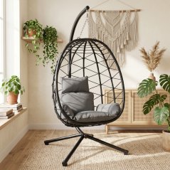 Scaun suspendat pliabil, elegant, cu perne gri - COCON