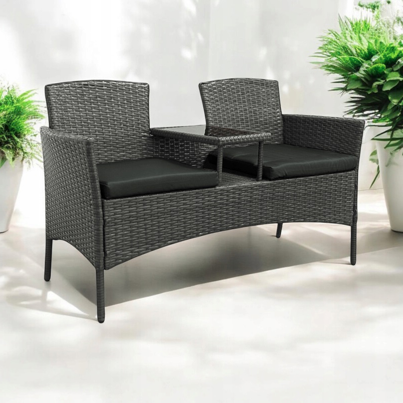 Garten-Rattan-Garnitur NM-03 - grau + graue Kissen