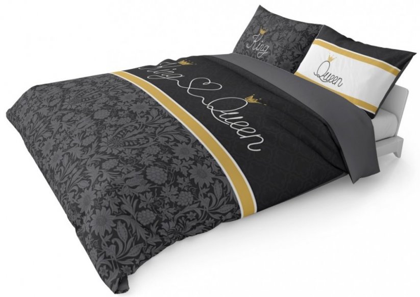 Čierne romantické posteľné obliečky s motívom KING AND QUEEN