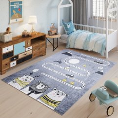 Kinderteppich mit Tier- und Straßenmotiv 